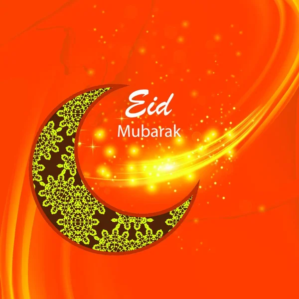 Happy Eid Moubarak Design Islamique Sur Fond Ciel Étoilé Orange — Image vectorielle