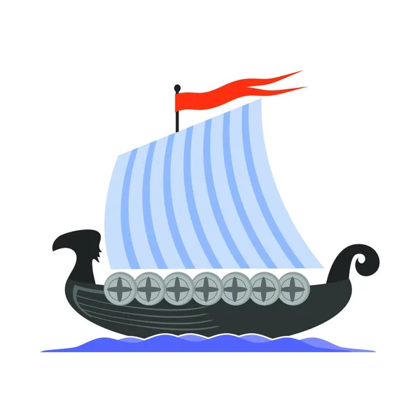 Viking Long Boat Icon Isolated White Background — Stock Vector