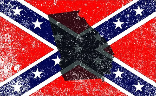 Vlag Van Confederaties Tijdens Amerikaanse Burgeroorlog Met Georgia Kaart Silhouet — Stockvector