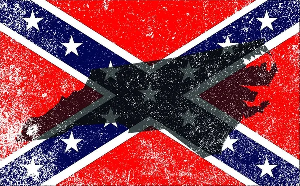Flag Confederates American Civil War North Carolina Map Silhouette Overlay — Stock Vector