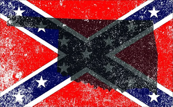 Zászló Konföderációk Idején Amerikai Polgárháború Oklahoma Térkép Sziluett Overlay — Stock Vector