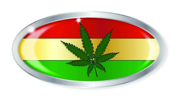 Beyaz Arka Planda Rastafarian Bayrağı Kenevir Yaprağı Olan Oval Gümüş — Stok Vektör