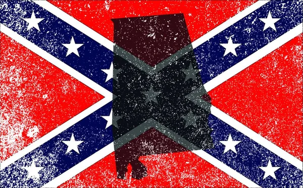 Vlajka Konfederátů Během Americké Občanské Války Siluetou Mapy Alabamy Překrývala — Stockový vektor