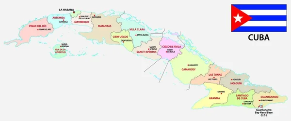 Mappa Vettoriale Amministrativa Politica Cuba Con Bandiera — Vettoriale Stock