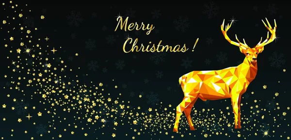 Cerf Sur Fond Étoiles Flocons Neige Carte Voeux Joyeux Noël — Image vectorielle