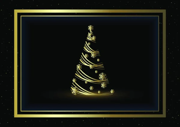 Fondo Navidad Negro Con Árbol Navidad Oro Marcos Oro Ilustración — Vector de stock