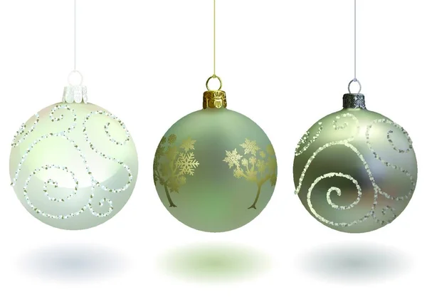 プロジェクト 光沢のある黄金パターンと光る装飾的なつる図形と真珠のような白い安物の宝石 ベクトル クリスマス飾り用ホワイト クリスマス ボール セット — ストックベクタ