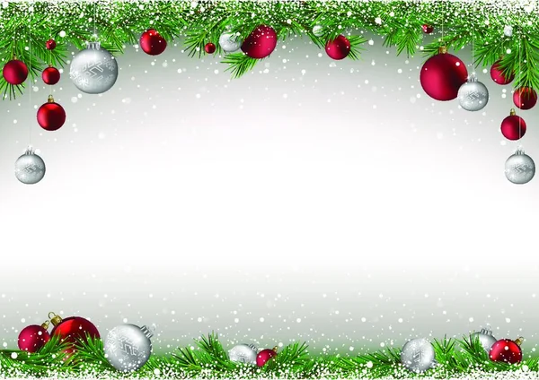 Fondo Navidad Con Ramas Bolas Navidad Nieve Cayendo Ilustración Colores — Vector de stock