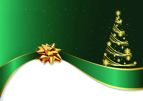 Fondo Verde Navidad Con Arco Dorado Árbol Navidad Abstracto Ilustración — Vector de stock