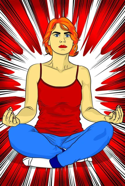 Yoga Concept Comic Book Stijl Vectorillustratie Van Een Vrouw Doet — Stockvector