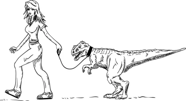 Vector Κορίτσι Και Δεινόσαυρος Απομονωμένος Φόντο — Διανυσματικό Αρχείο