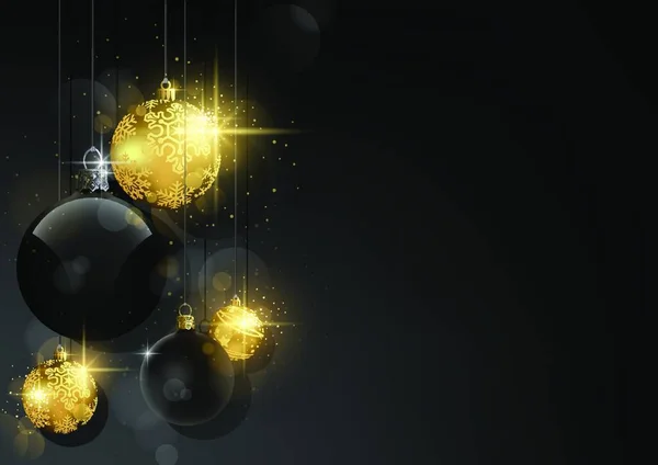 ダーク クリスマス背景黒と金のつまらない 黒の抽象的な背景ボケと輝く効果 ベクター グラフィック — ストックベクタ