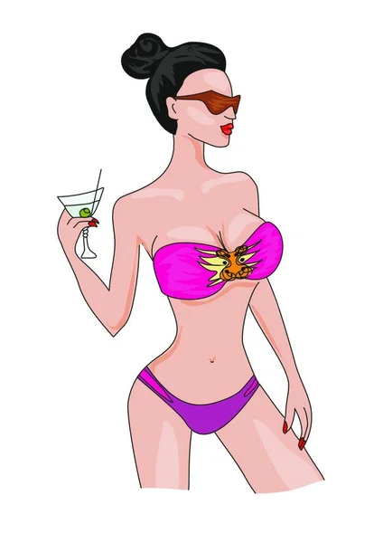 Mujer Sexy Dibujada Mano Bikini — Archivo Imágenes Vectoriales