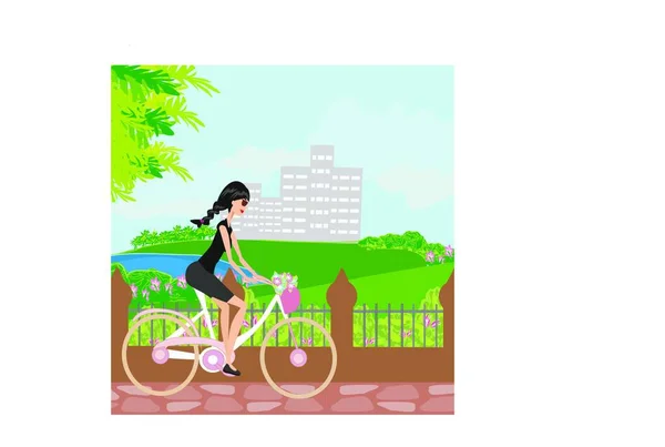 Νεαρή Κοπέλα Ποδήλατο — Διανυσματικό Αρχείο