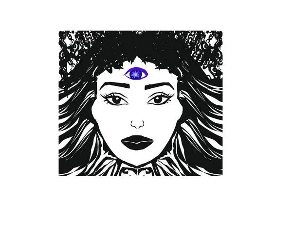 Femme Avec Troisième Oeil Sens Surnaturels Psychiques — Image vectorielle