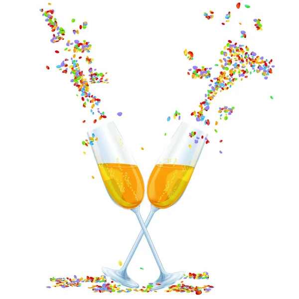 宴会上的起泡酒 香槟酒杯和意大利面 — 图库矢量图片