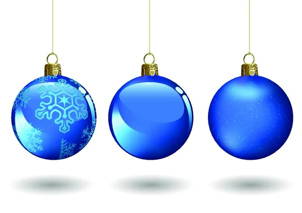 Blaues Weihnachtskugelset Für Ihr Projekt Farbige Illustrationen Mit Zwei Glänzenden — Stockvektor