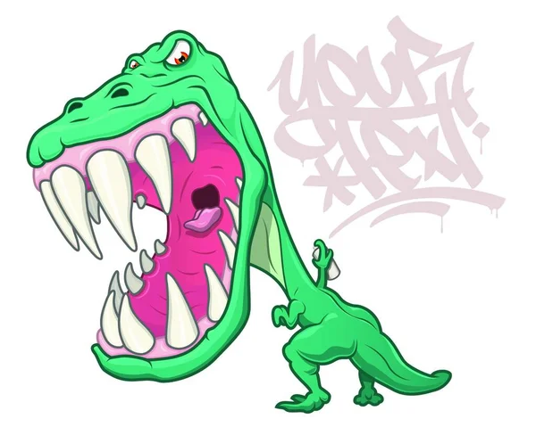 Arg Tyrannosaurus Rex Rytande Och Skriver Graffiti Tecknad Stil Isolerad — Stock vektor