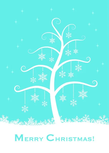 Kerstkaart Met Boom Sneeuwvlok Ornamenten — Stockvector