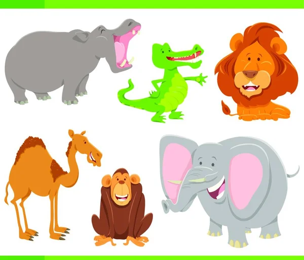 Desenhos Animados Ilustração Engraçado Animais Selvagens Personagens Coleção —  Vetores de Stock