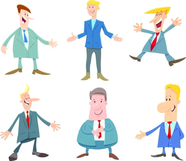 Illustrazione Dei Cartoni Animati Uomini Affari Personaggi Manager Completo — Vettoriale Stock