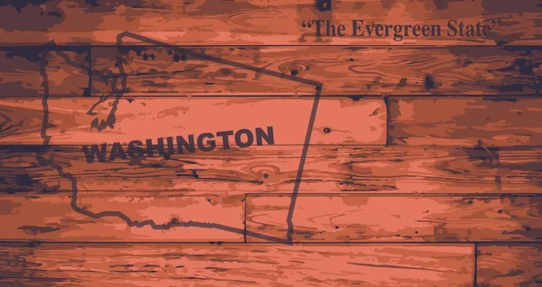 Washington State Map Marki Drewnianych Deskach Zarysem Mapy Hasłem Państwa — Wektor stockowy