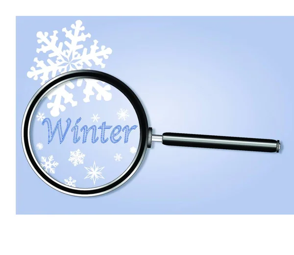 在放大镜下描绘的蓝色雪片冬季 — 图库矢量图片