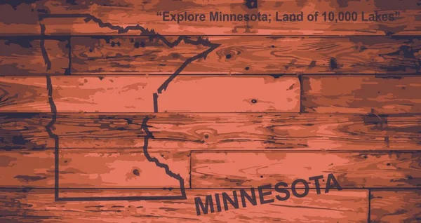 Minnesota Stan Mapa Marki Drewnianych Deskach Zarysem Mapy Hasłem Stanu — Wektor stockowy