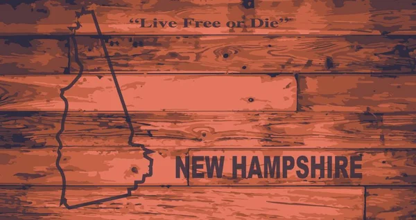 New Hampshire Stan Mapa Marki Drewnianych Deskach Zarysem Mapy Hasłem — Wektor stockowy