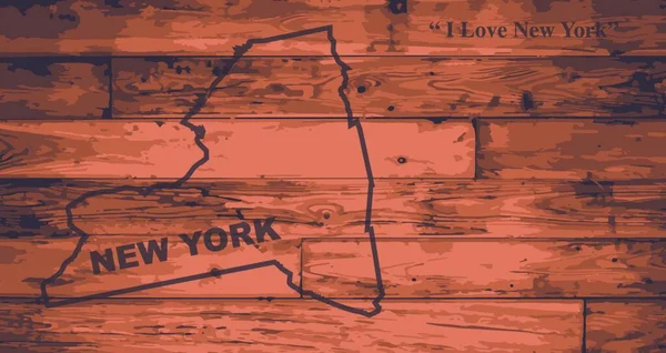 Nowojorska Marka Mapy Stanu Drewnianych Deskach Mapą Hasłem Stanu — Wektor stockowy