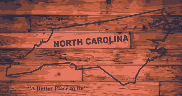 North Carolina Stan Mapa Marki Drewnianych Deskach Zarysem Mapy Hasłem — Wektor stockowy