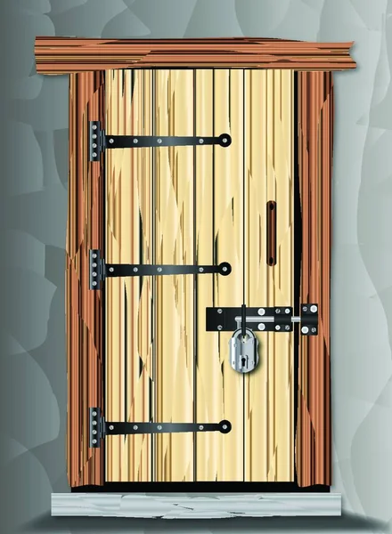 Eine Alte Holztür Mit Großem Vorhängeschloss — Stockvektor