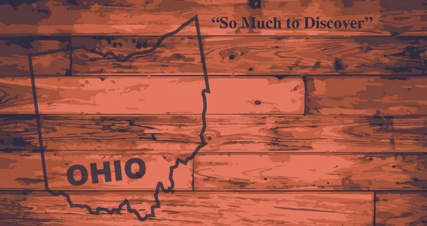 Ohio Stan Mapa Marki Drewnianych Deskach Zarysem Mapy Hasłem Państwa — Wektor stockowy