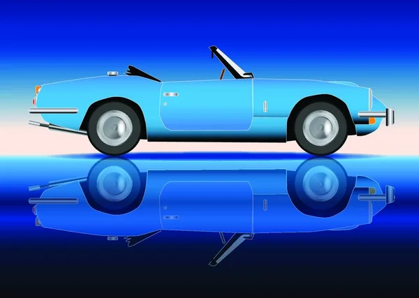 青の背景に青で古典的な古いスポーツカー — ストックベクタ