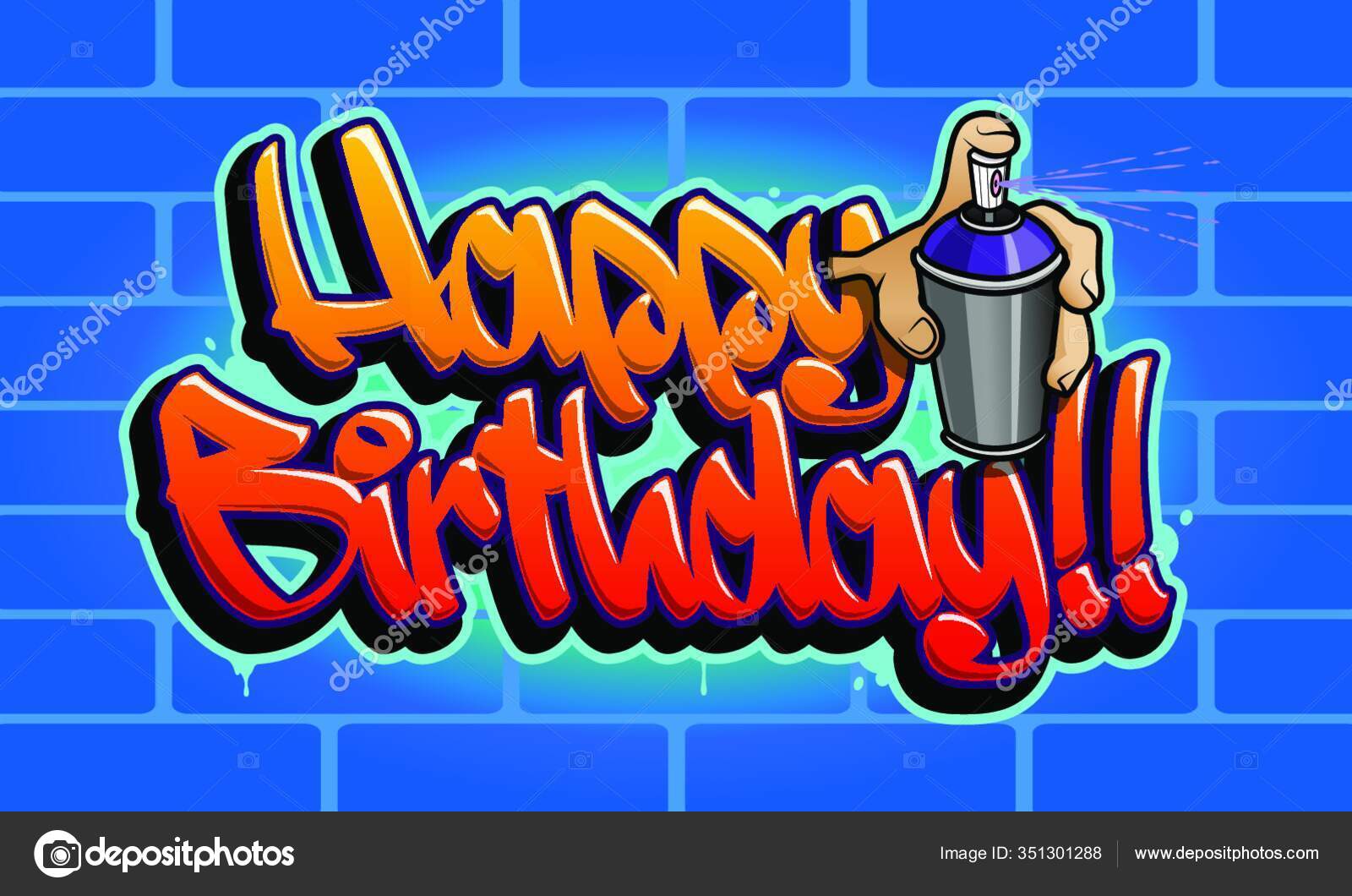 Happy Birthday Congratulation Card Readable Graffiti Style Text Hand ...