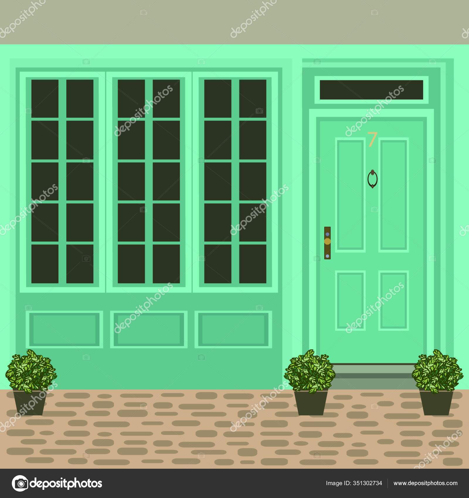 House door front with doorstep and steps porch Vector Image