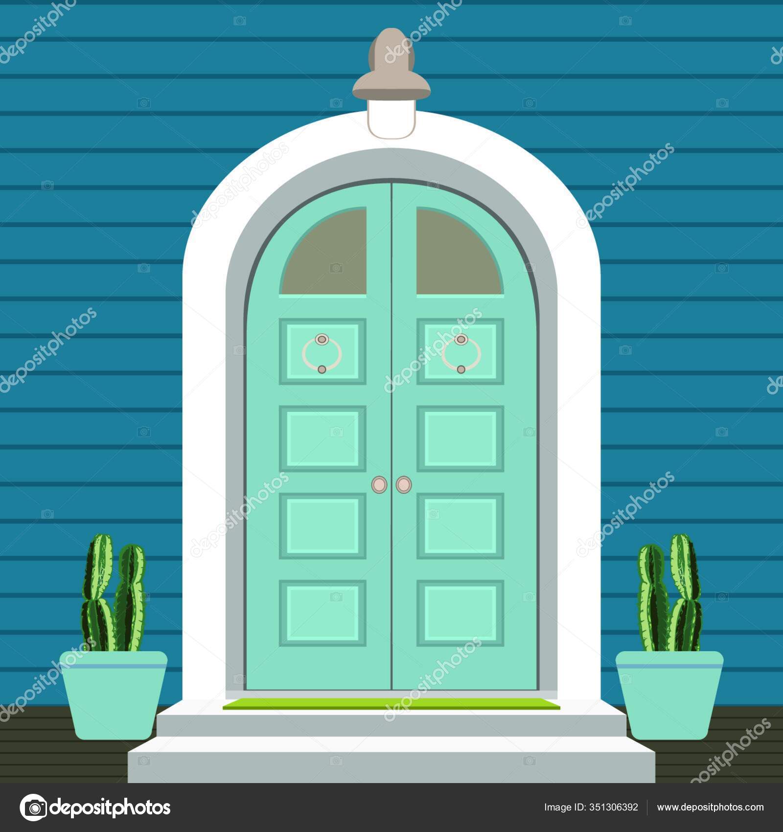 House door front with doorstep and steps window Vector Image