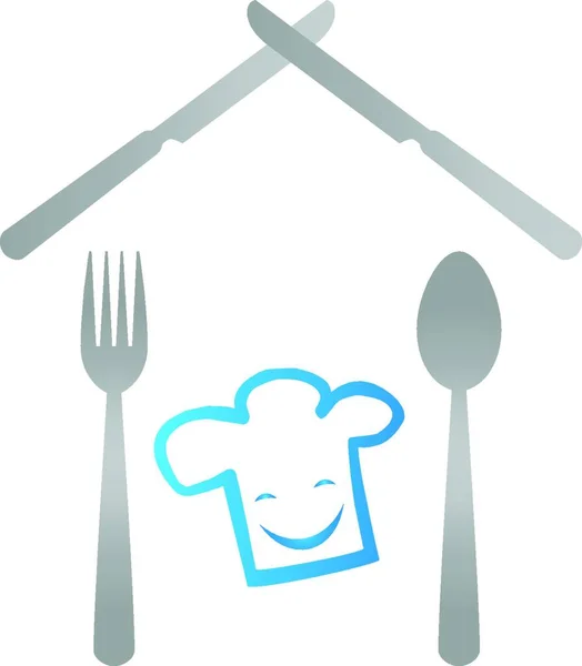 Kockmössa Kniv Gaffel Sked Restaurang Snackbar Logotyp — Stock vektor