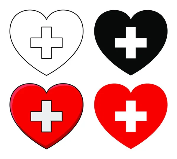 心と十字架 白い背景に隔離されたベクトルヘルスケアアイコンのデザイン — ストックベクタ