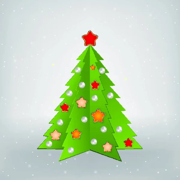 带树和装饰品的圣诞灰色问候 — 图库矢量图片