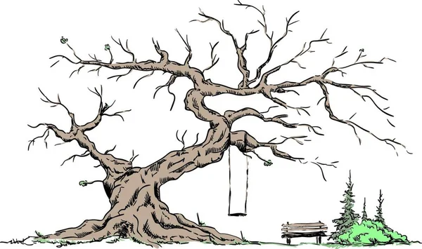 Vector Árbol Viejo Grande Aislado Fondo Lugar Feliz — Archivo Imágenes Vectoriales