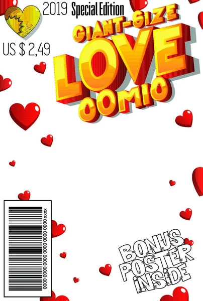 Editable Giant Size Love comic book cover with abstract background for Valentine's Day. Vector illustration style cartoon.