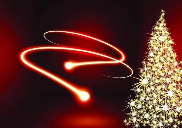 Kouzelná Jiskra Vánoční Strom Červené Světly Abstraktní Pozadí Ilustrace Vektor — Stockový vektor