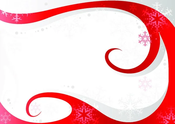 Kar Taneleri Kırmızı Girdap Dalgalarıyla Noel Arkaplanı Soyut Çizim Vektör — Stok Vektör
