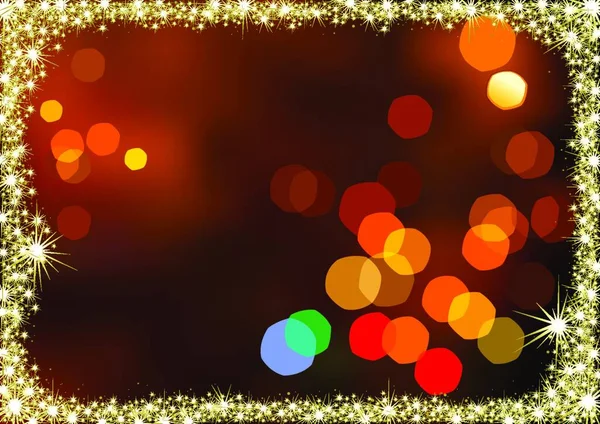 Rozmazané Vánoční Světla Pozadí Ohraničené Zlatými Jiskry Abstraktní Ilustrace Vektor — Stockový vektor