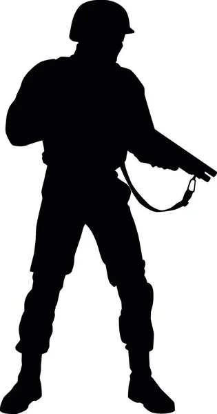 警察特殊部隊の戦闘機 戦術的な単位で Swat ヘルメット 短砲身戦術的な散弾銃 白い背景で隔離ない致命的なポンプ武器ベクトル シルエットで武装した暴動官 — ストックベクタ