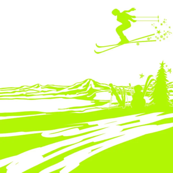在山里的圣诞滑雪 — 图库矢量图片