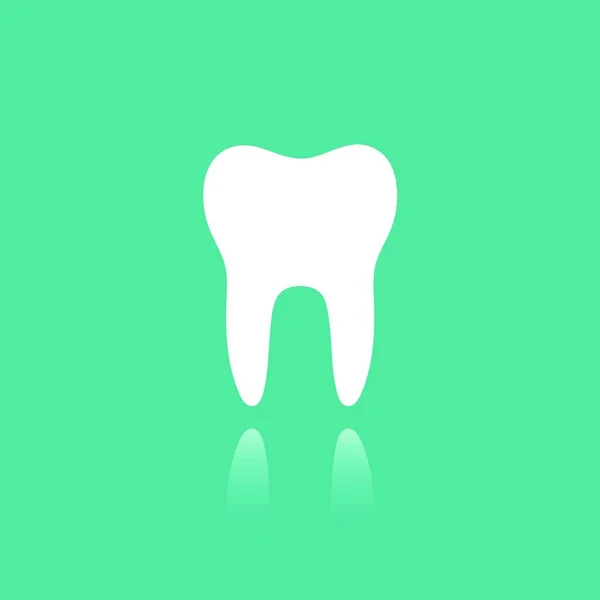緑色の背景に反射して歯のフラットアイコン ベクターイラスト — ストックベクタ