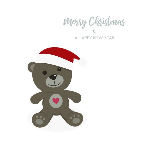 Vánoční Přání Osamělým Medvídkem Vektorová Ilustrace — Stockový vektor