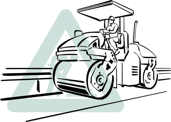 Illustration Worker Driving Steam Roller White Background — Stock Vector